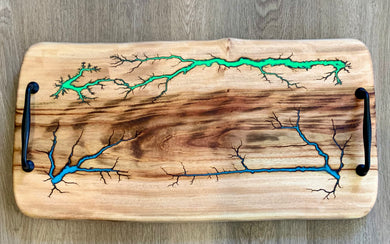 #KLBH10 Lightning Burning Resin Camphor Laurel Charcuterie Board with Handles