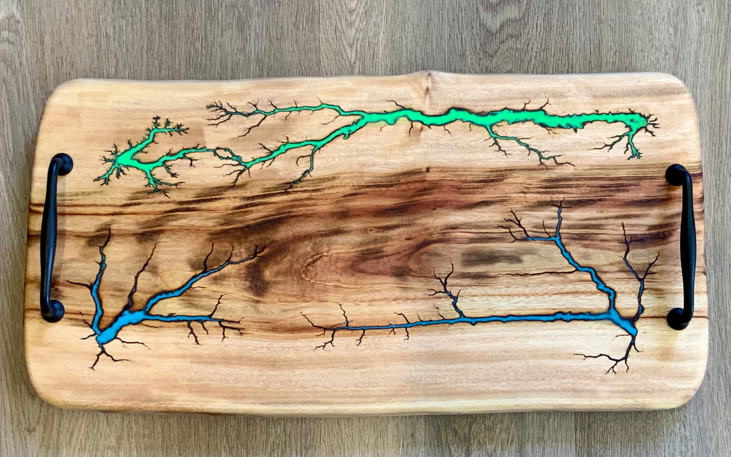 #KLBH10 Lightning Burning Resin Camphor Laurel Charcuterie Board with Handles