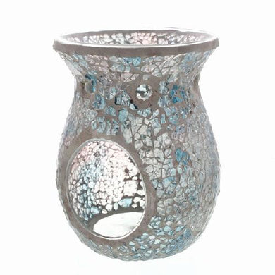 Mosaic Tealight Burner - Soft Blue Mirror Crackle